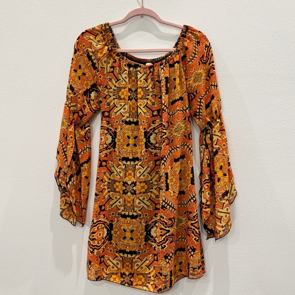 Truth Bohemian Orange Patterned Dress Size Small - Picture 1 of 8
